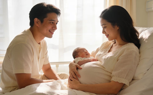 Parents caring for their newborn baby